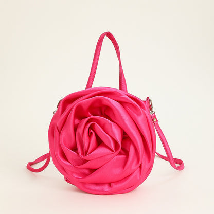 satin satin three dimensional rose flower shape portable crossbody party wedding female dinner bag