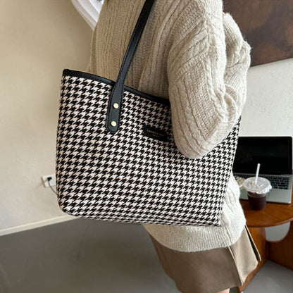 houndstooth shoulder bag winter fashion commuting handbags women large capacity totes casual shopping bag