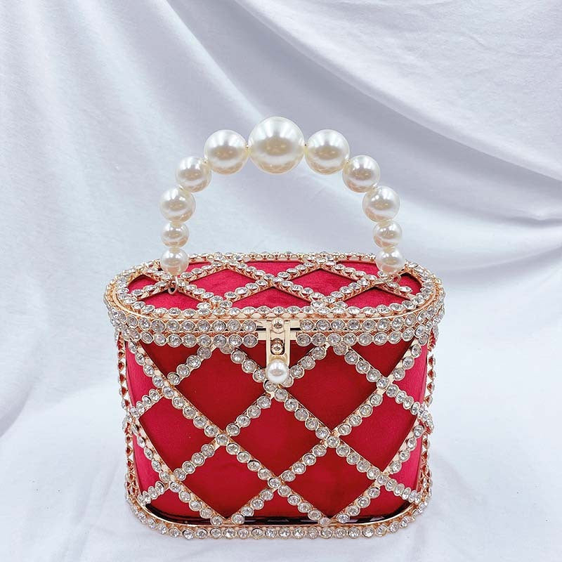 womens dinner party trendy diamond hollow trendy basket bag