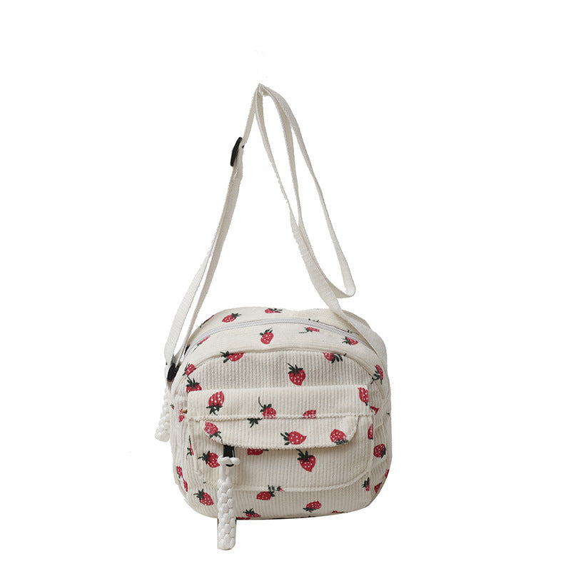 corduroy cloth bag womens strawberry printing