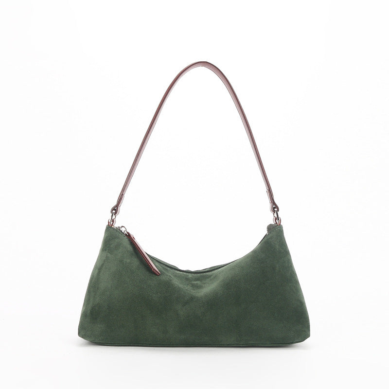 niche suede underarm baguette retro matte top grain leather shoulder bag handbag