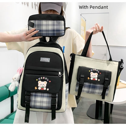 large capacity high school plaid three piece set junior high school student elementary school studebt backpack