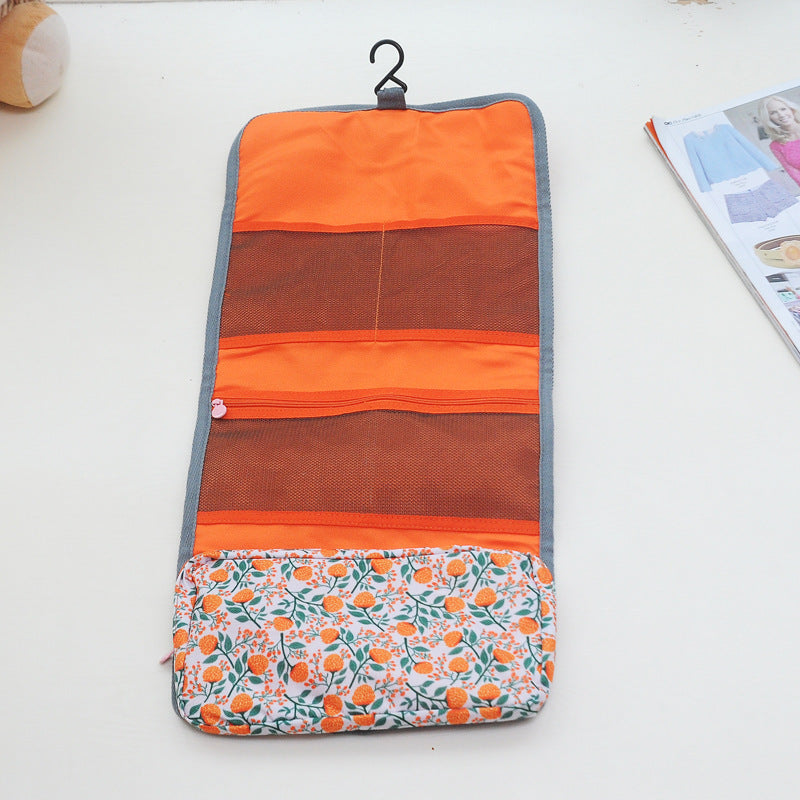 foldable waterproof small flower pattern wash bag folding hanging cosmetic bag