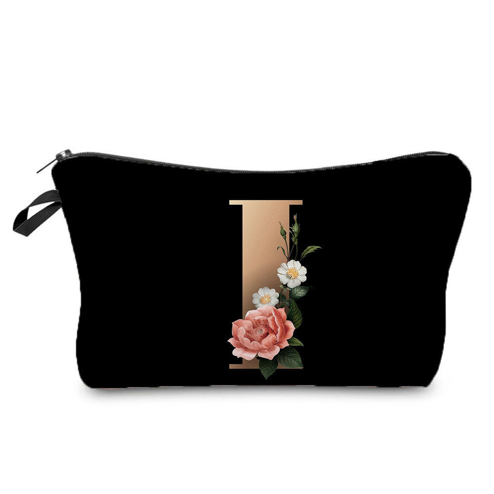 creative portable toiletry black background gold letter printing makeup storage bag