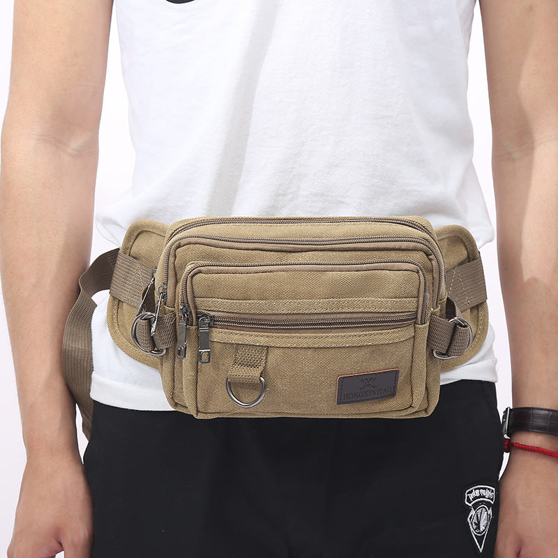 canvas fanny pack with 4 zipper pockets men waist bag hip bum bag with adjustable strap for outdoors workout traveling casual running hiking cycling