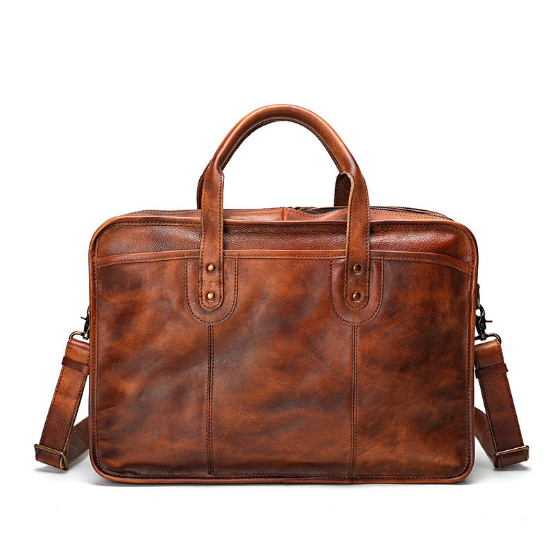 large capacity multifunctional vintage leather mens briefcase