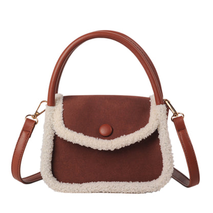 fashion lamb plush handbag one shoulder diagonal saddle bag