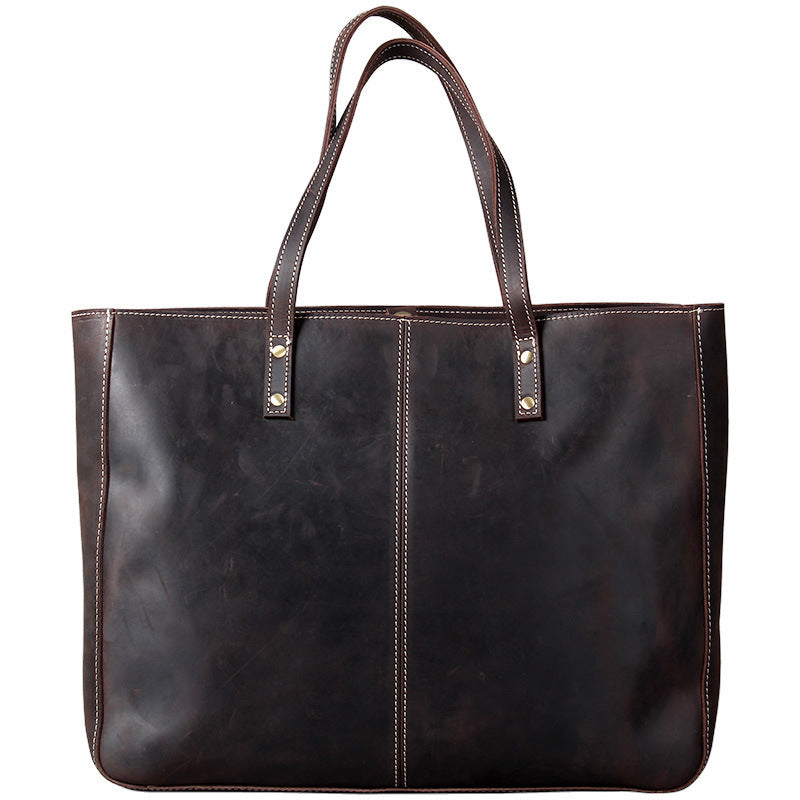 simple retro first layer cowhide large capacity handbag men