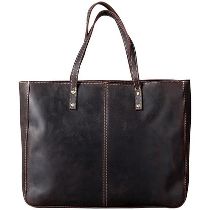 simple retro first layer cowhide large capacity handbag men