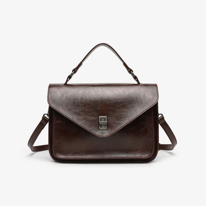Oil-waxed Leather Vintage New Style Minimalist Fashionable Elegant Womens