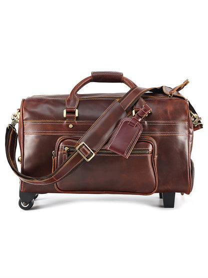 leather retro portable travel bag for men
