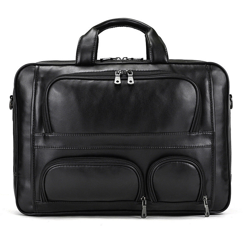 mens leather briefcase three compartment large capacity business handheld cowhide 17 inch commuter computer bag
