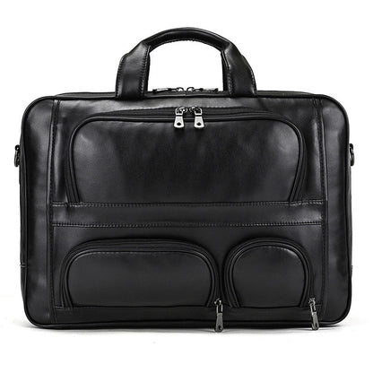 mens leather briefcase three compartment large capacity business handheld cowhide 17 inch commuter computer bag