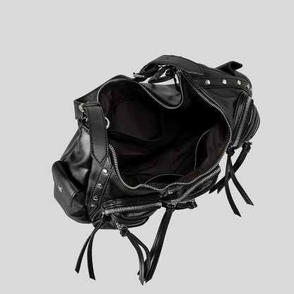 one shoulder punk tassel large capacity motorcycle bag women