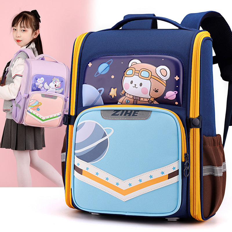 cartoon backpack for reducing burden and protecting the spine