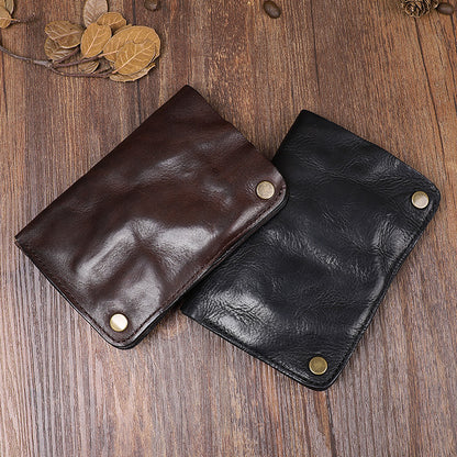 pleated leather vertical purse mens short first layer cowhide zipper small card bag