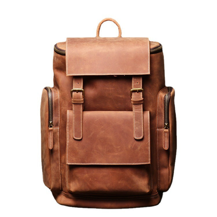 retro crazy horse leather mens backpack male computer bag large capacity 15 6 inch laptop bags genuine leather travel backpacks