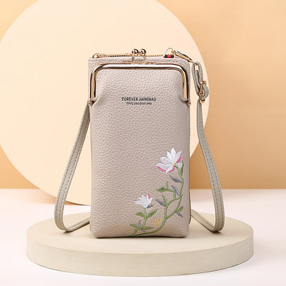 fashion litchi embroidery crossbody shoulder bag