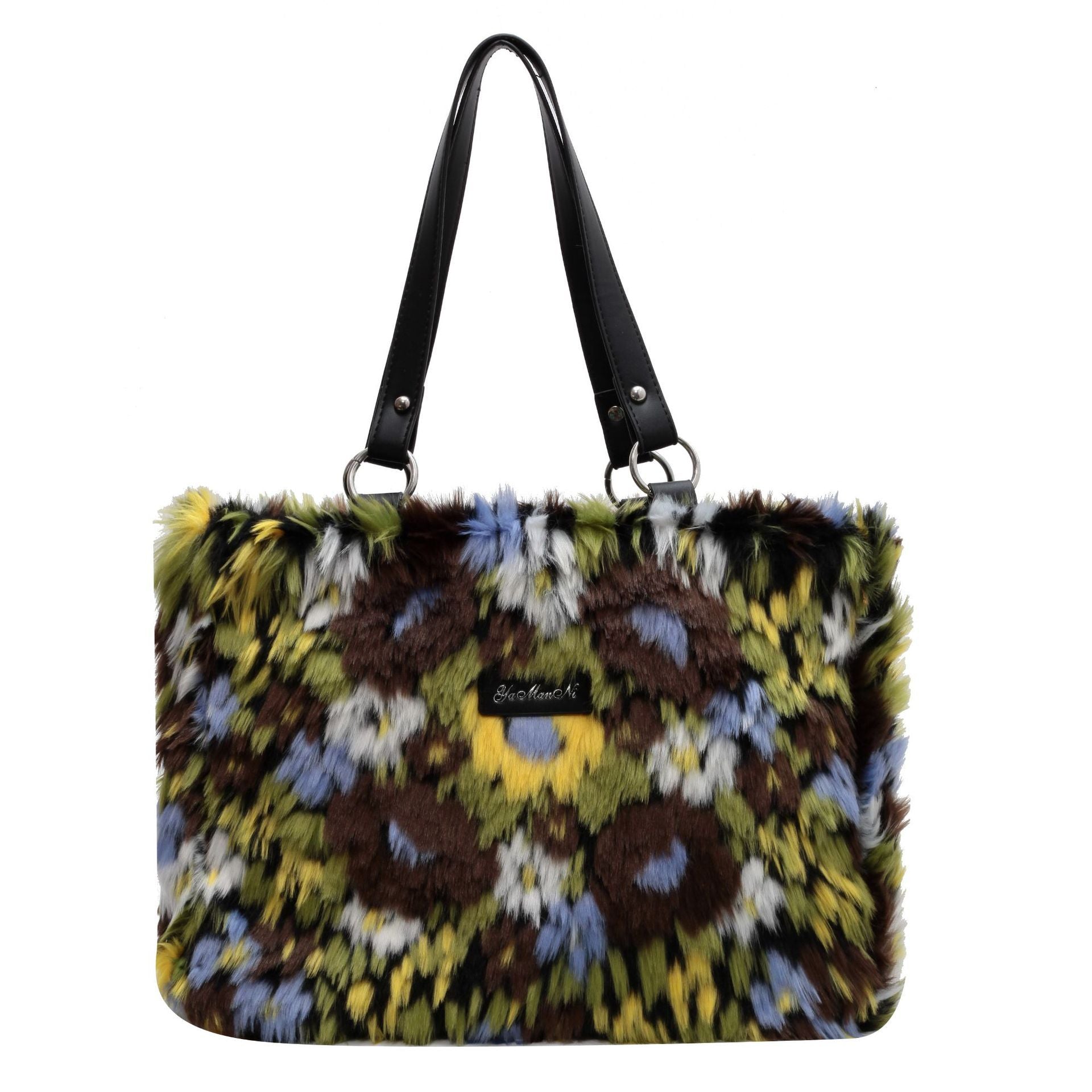 winter plush bags women flowers shoulder bag handbag