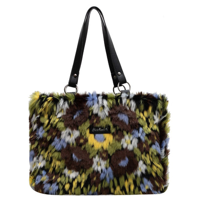 winter plush bags women flowers shoulder bag handbag