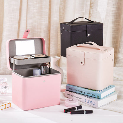 large capacity portable cosmetic case pu cosmetic desktop