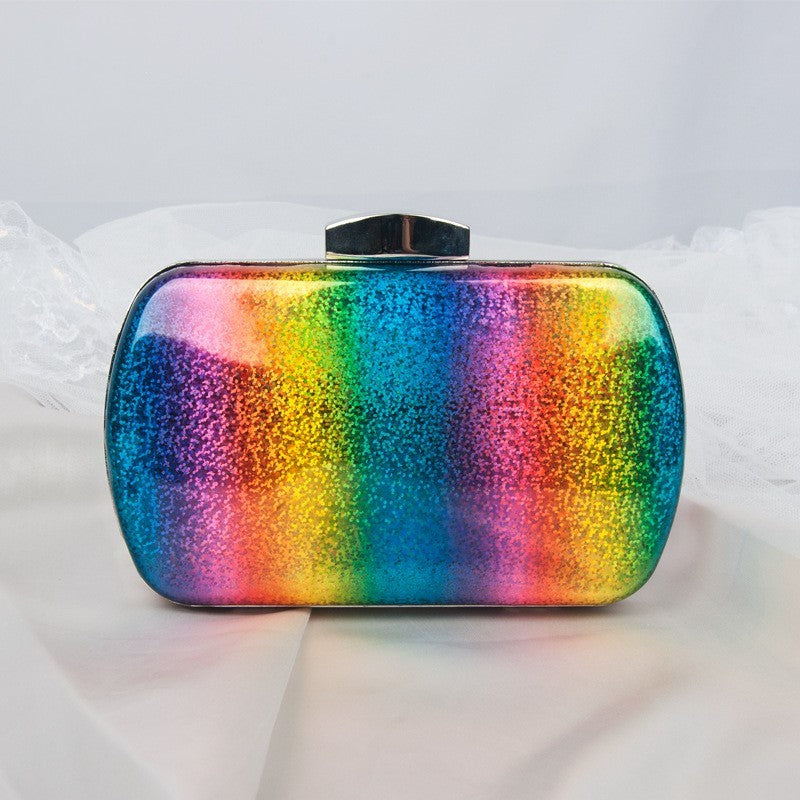 summer versatile rainbow color dinner bag laser pu clutch gradient color womens bag