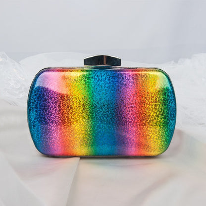 summer versatile rainbow color dinner bag laser pu clutch gradient color womens bag