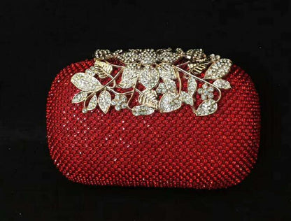 Leaf-shaped Flowers Diamond Dinner Clutch