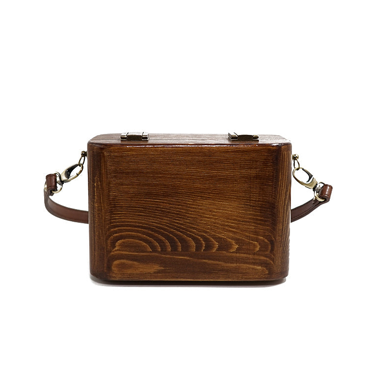 niche retro literary wooden double buckle womens messenger bag