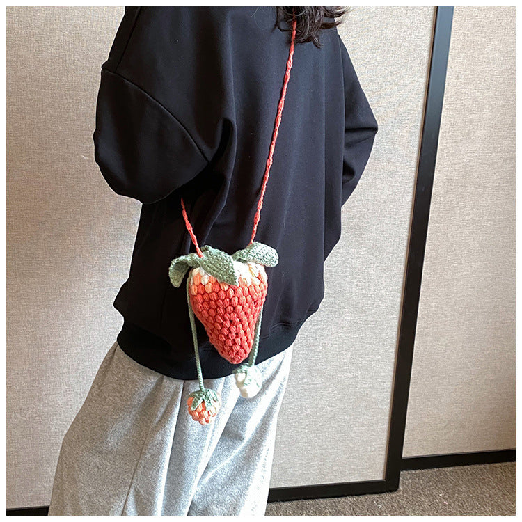 crocheted wool strawberry bag cute