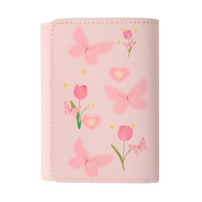 butterfly patterned short style three fold wallet multifunction