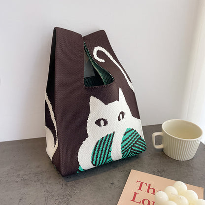 Cute Cartoon Wool Kitty Knitted Bag Women's Off-street Handbag
