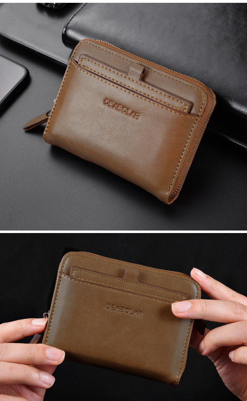 mens retro multi card short wallet pu waterproof wallet coin clip wallet