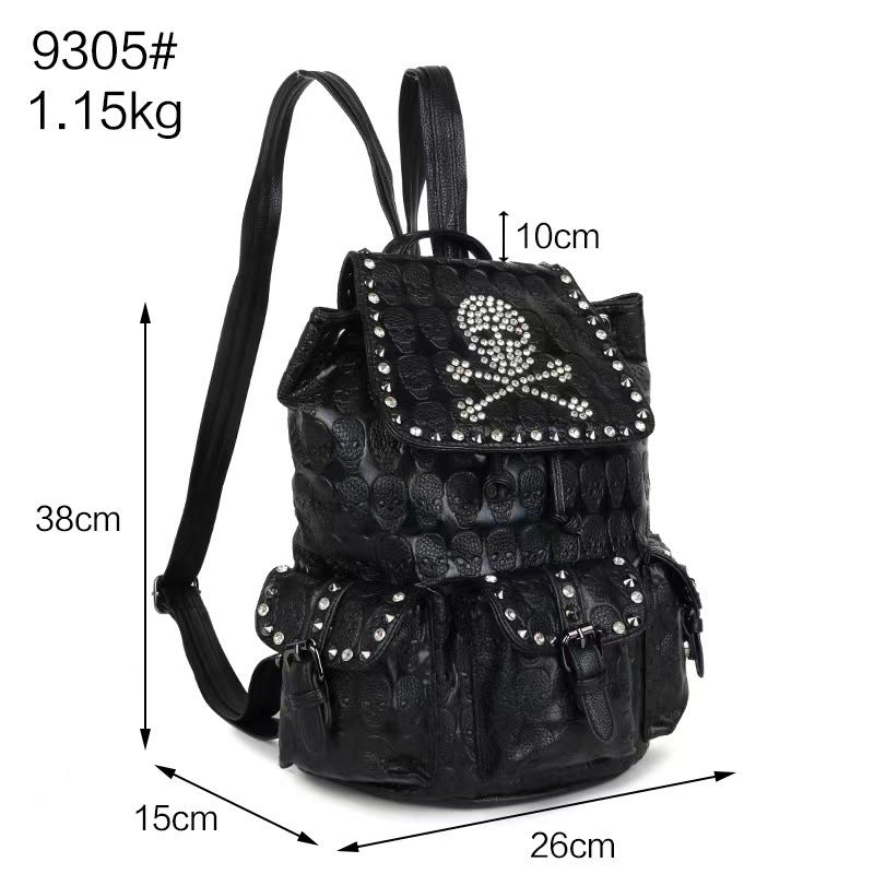 fashion skull rivets with diamonds leather backpack