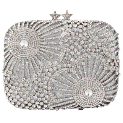 female fashion star flower rhinestone clutch dinner bag