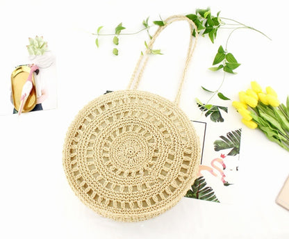 fashion flower paper string casual womens bag woven shoulder beach bag