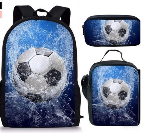 football print childrens three piece backpack satchel big pen bag student backpack