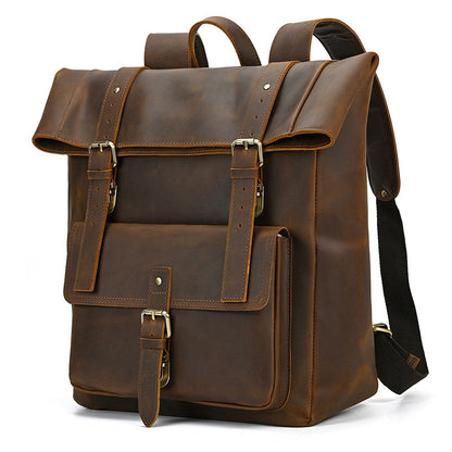 retro mens backpack cowhide large capacity 15 inch computer bag