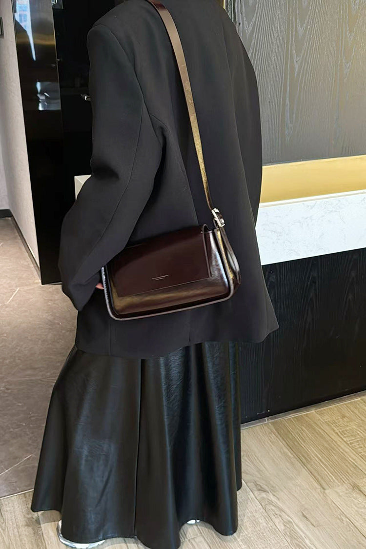 fashion winter all matching oil wax leather shoulder underarm bag