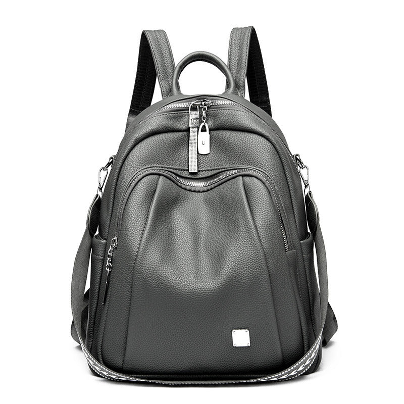 Large Capacity Soft Leather Student Backpack Trendy Travel Bag