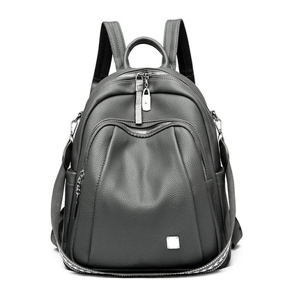 Large Capacity Soft Leather Student Backpack Trendy Travel Bag