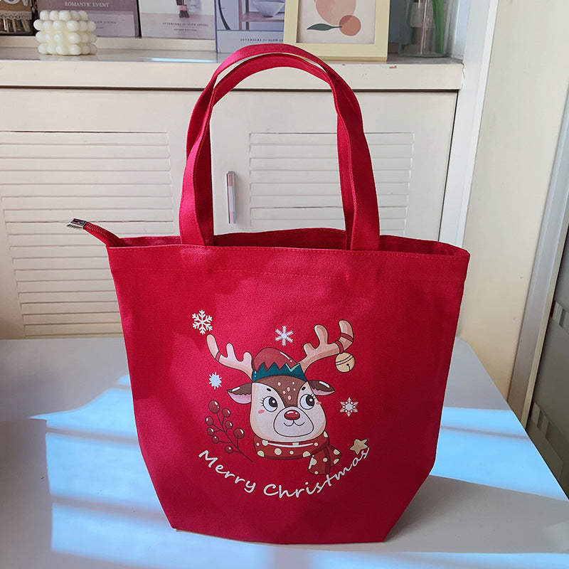 minimally handheld christmas printed canvas bag