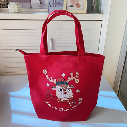 minimally handheld christmas printed canvas bag