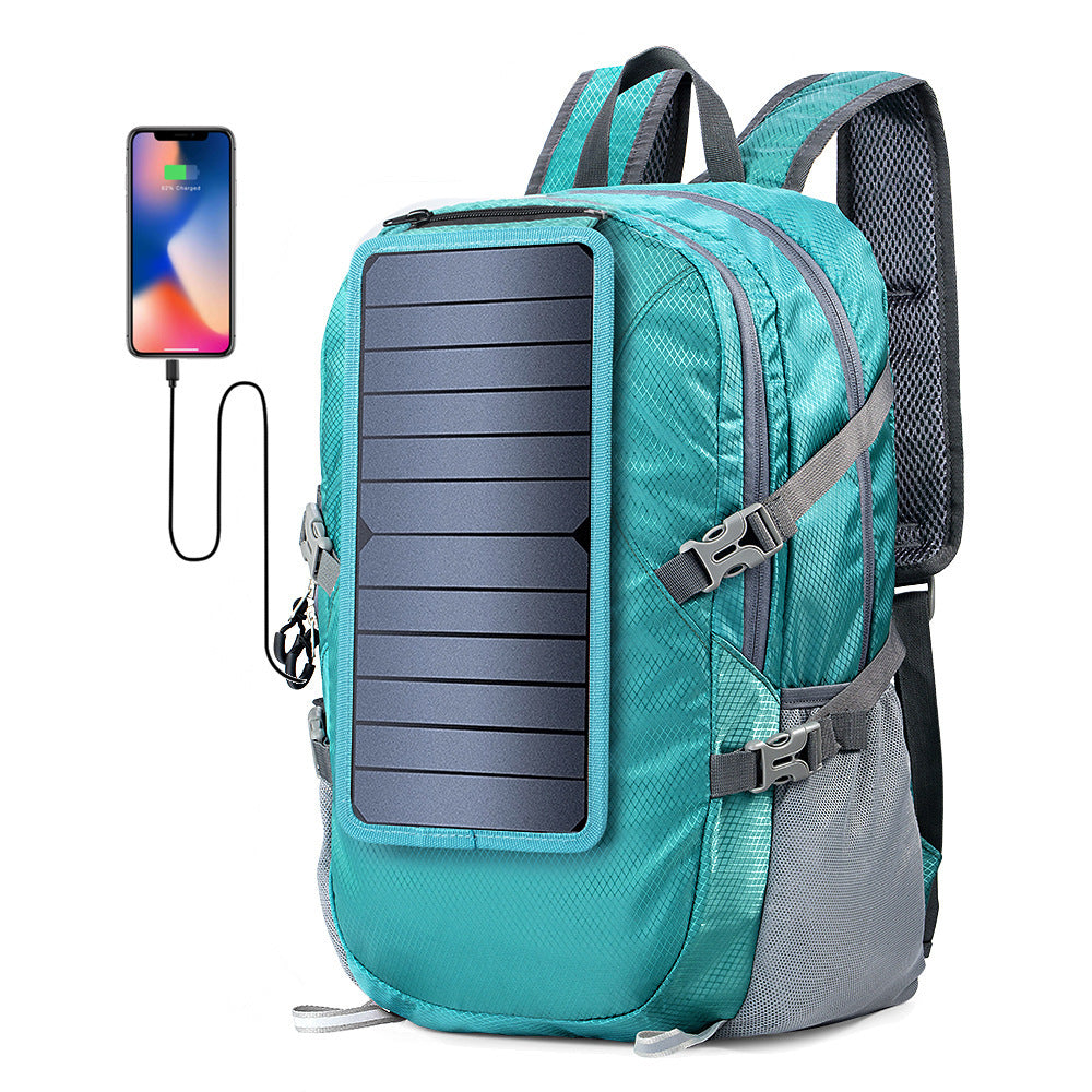 solar backpack foldable hiking daypack with 5v power supply