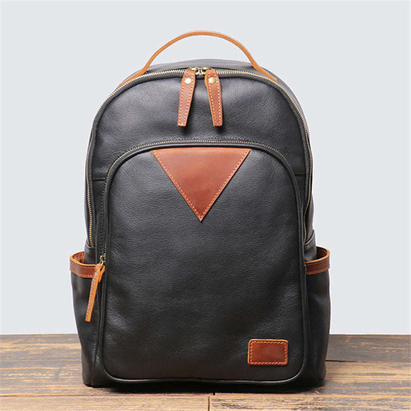 british retro trend leather backpack personality color contrast