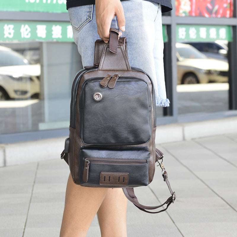 mens pu fashion chest large capacity shoulder messenger bag