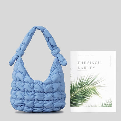 simple quilted bubble texture cloud pleated handbag for women