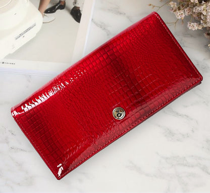 patent leather crocodile pattern womens wallet high grade red lock clutch