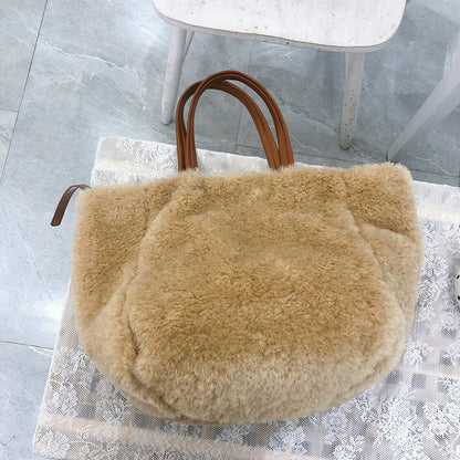 shopping lamb fur plush shoulder armpit bag