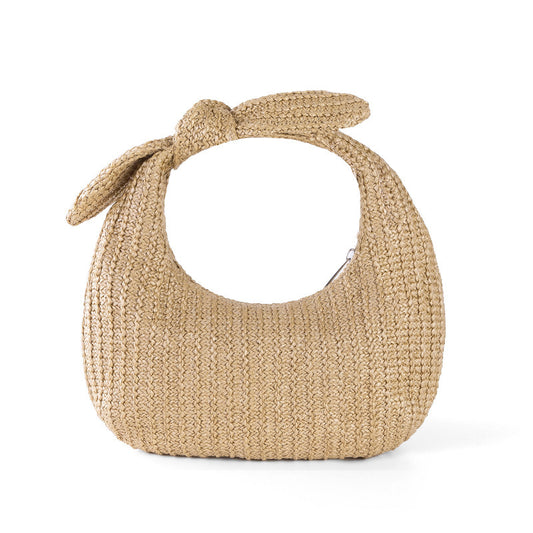 vacation style bow straw handbag clutch